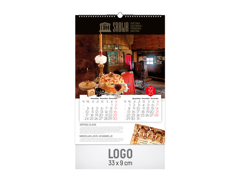 Zidni kalendar: 7 lista, 33x48cm, dvomesečni