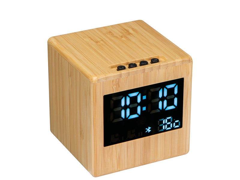 Zvučnik od bambusa sa satom i integrisanim wireless punjenjem - ODEN (3613)