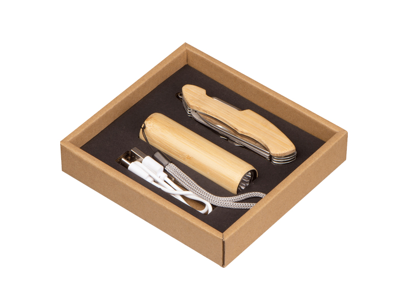 Set baterijska lampa i džepni nož od bambusa - FREDI SET (5552)