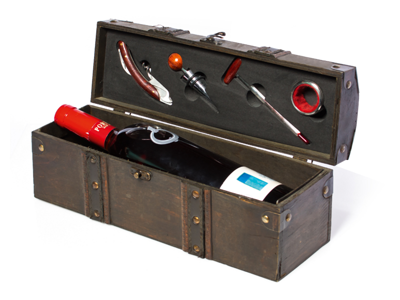 Vinski set u drvenoj poklon kutiji za flašu i sa 4 elementa - BAROC (6508)