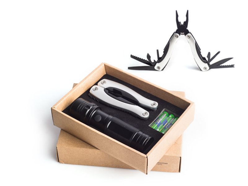 Set metalna baterijska LED lampa i rasklopiva višenamenska klešta sa 9 funkcija - CRUZ (5507)